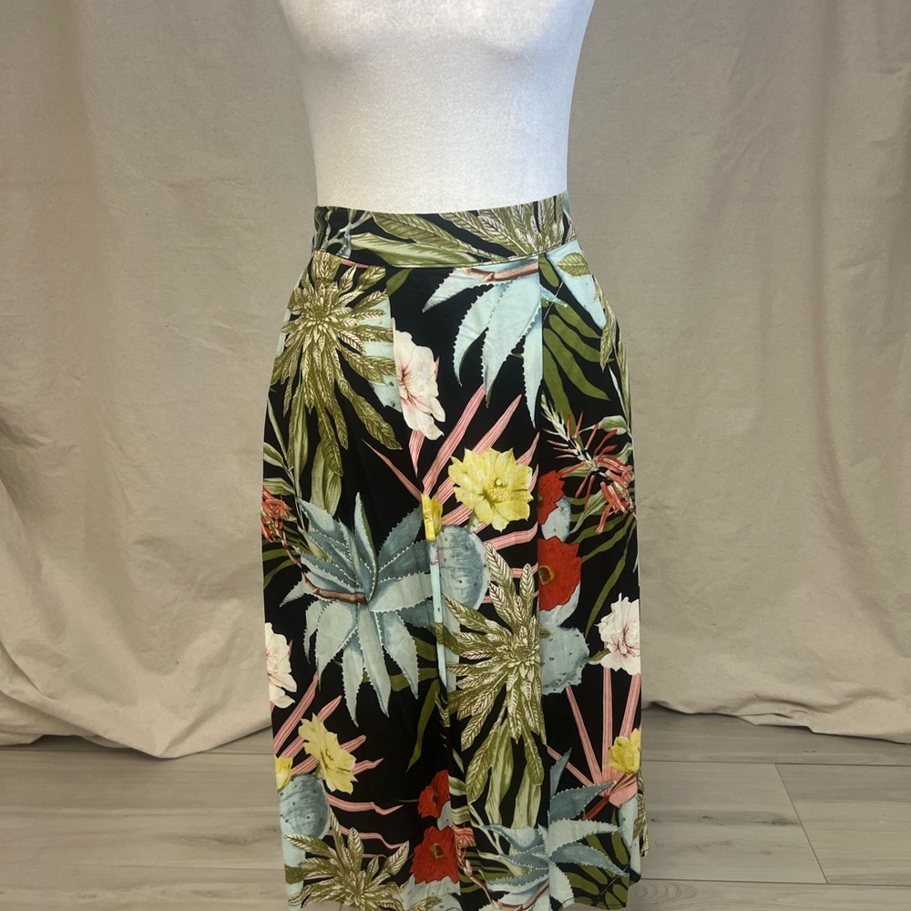 NWT World Market Midi Tropical Succulent Print Skirt Sz S/M Cottagecore Boho
